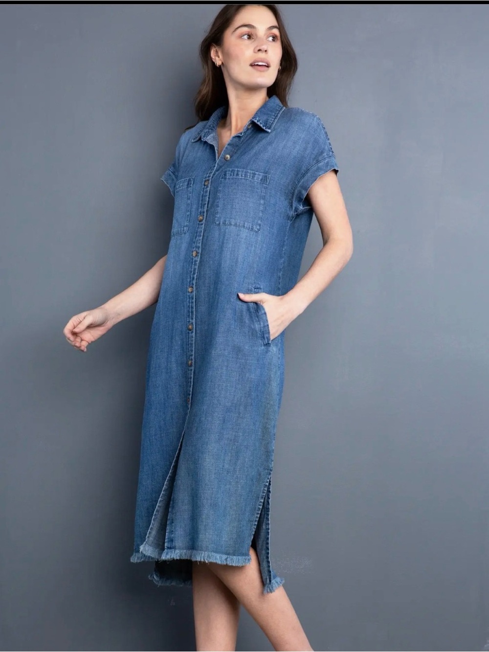 BILLY T / Button-Front Denim Midi Dress/ NWT/ $148 / Ptp-20” - Picture 4 of 6